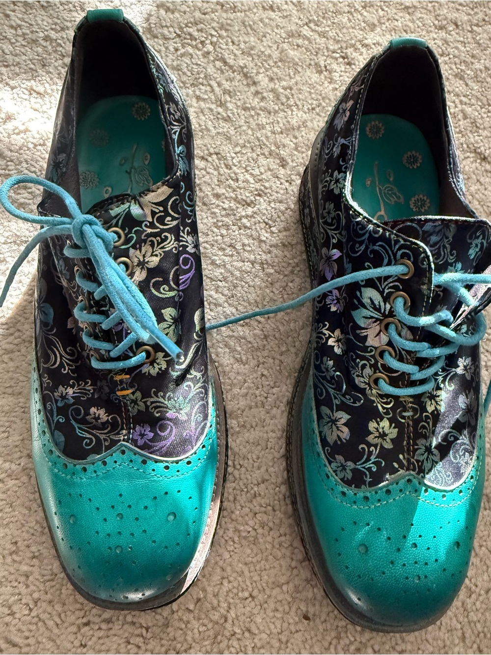 Teal Floral Brogue Sneakers
